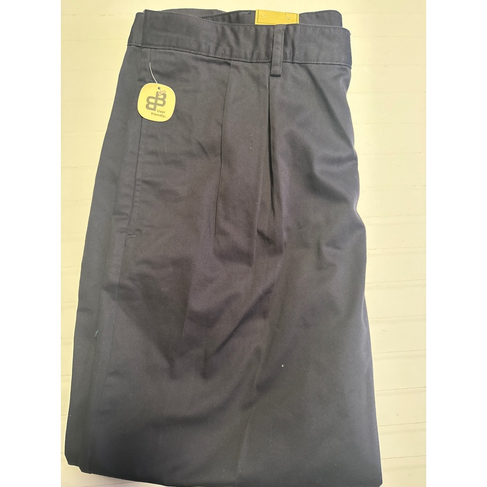 Bugle Boy Original Navy Blue‎ No Wrinkle Khakis Double Pleat Cuffed 42x30 NWT